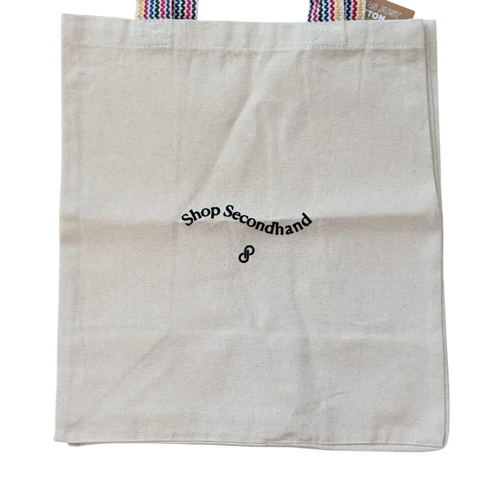 Poshmark Canvas Tote Bag Shop Secondhand Rainbow Strap‎ Neutral Logo Shopper
